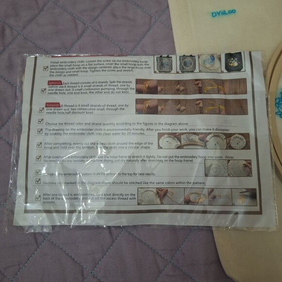 DIY Embroidery Kit With Floral Pattern For Tote Bag Hoop Flowers Canvas Kit Gift - Picture 4 of 5